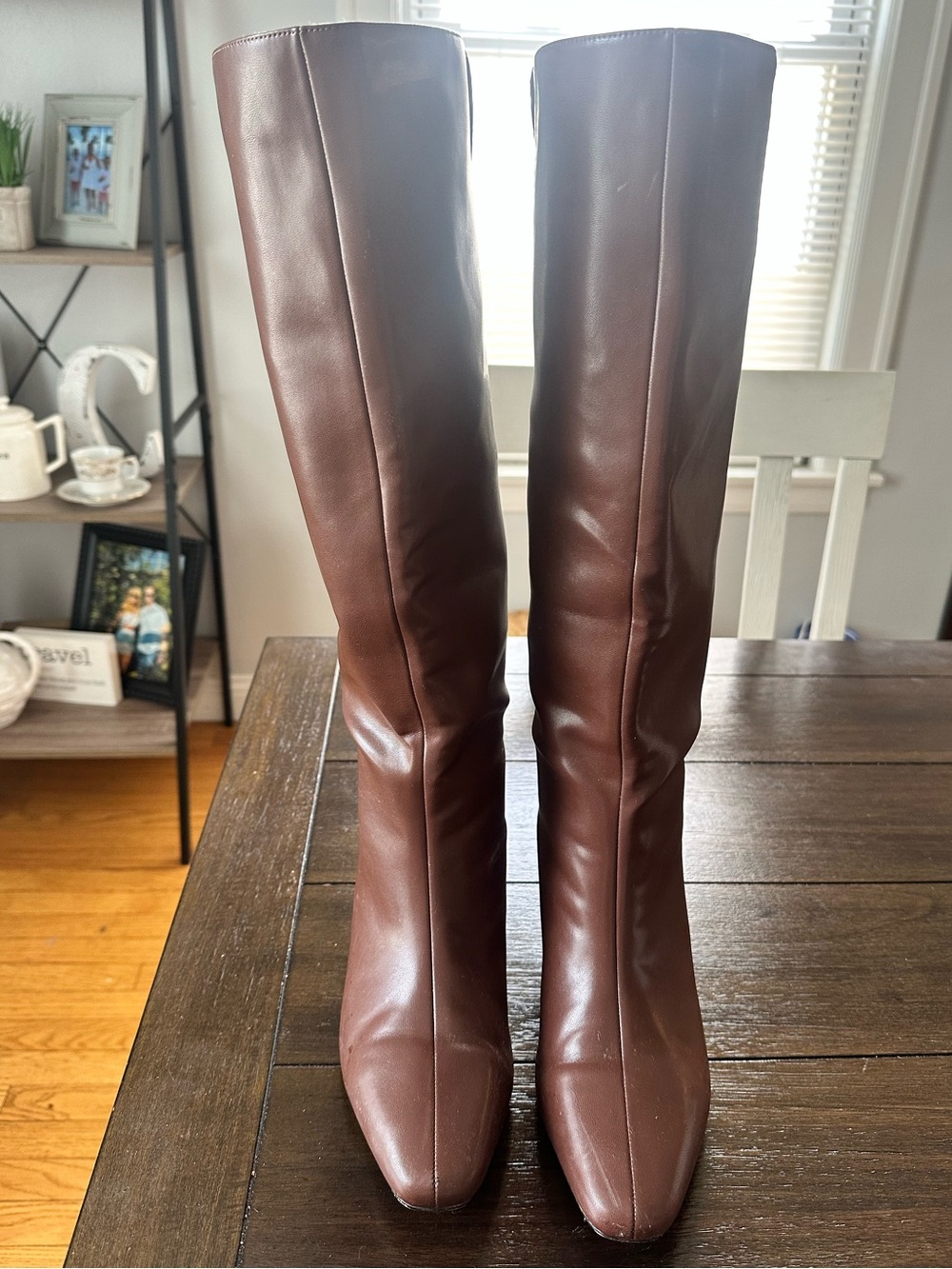 🍁Women's Tall Brown Faux Leather Boots